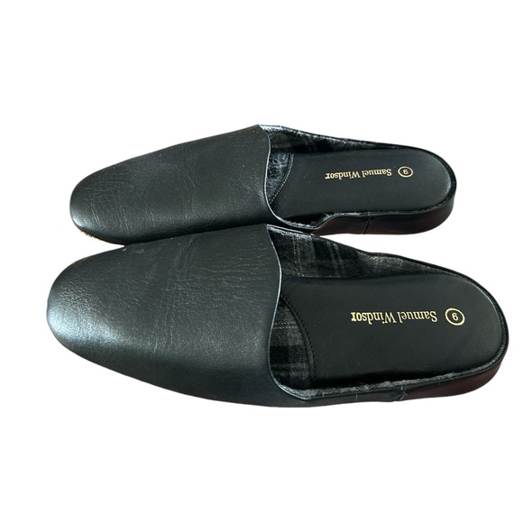 NEW Samuel Windsor Churchill UK Mens Black Leather Slip On Shoes Slippers Sz 9 - Picture 2 of 4